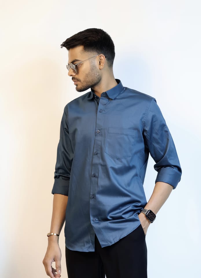 Crystal Teal Plain Shirt in Giza Cotton