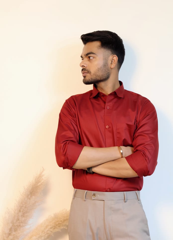 Red ZS Plain Shirt in Giza Cotton