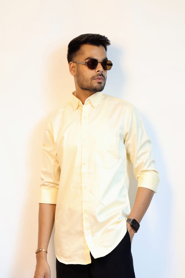 Light Ivory Plain Shirt in Giza Cotton