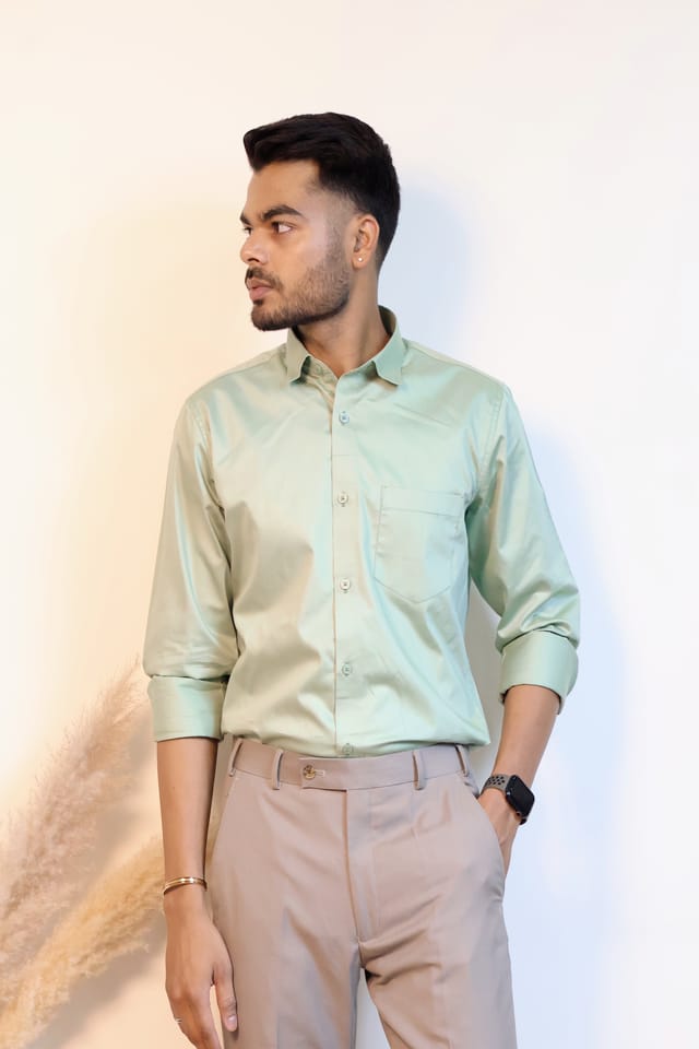 Pistachio Green Plain Shirt in Giza Cotton