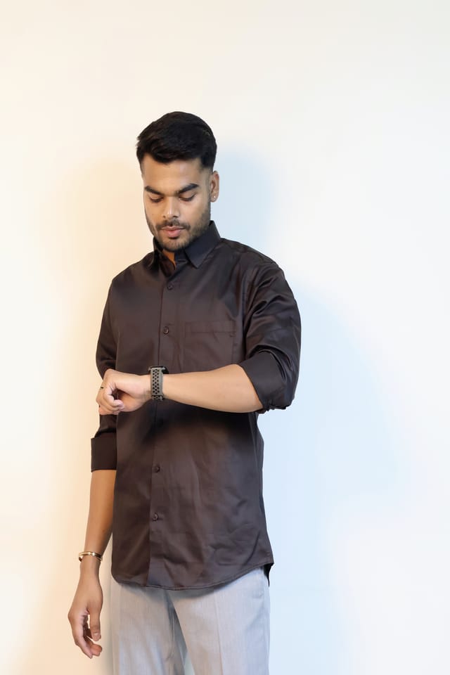 Dark Brown Plain Shirt in Giza Cotton
