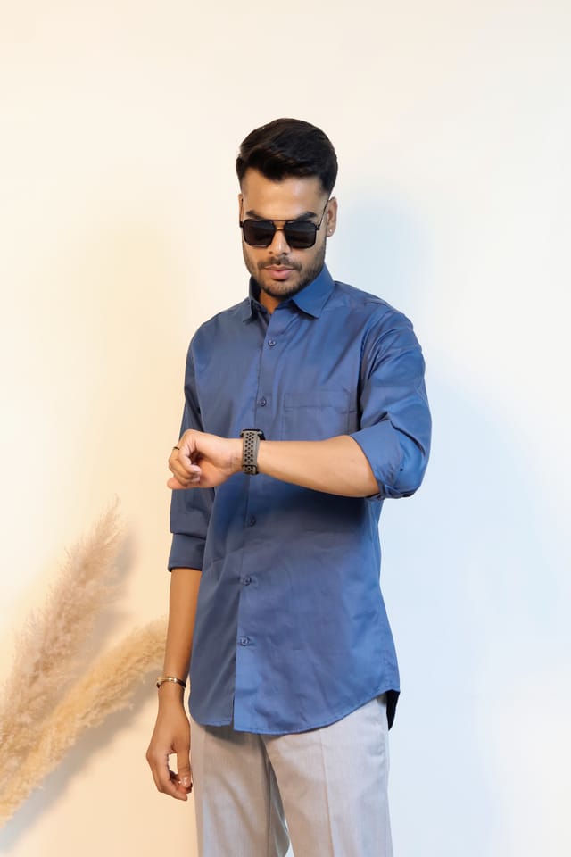Solid Steel Blue Stripe Shirt