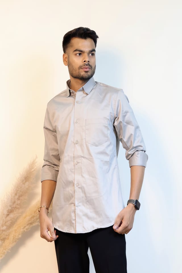 Solid Grey Plain Giza Cotton Shirt