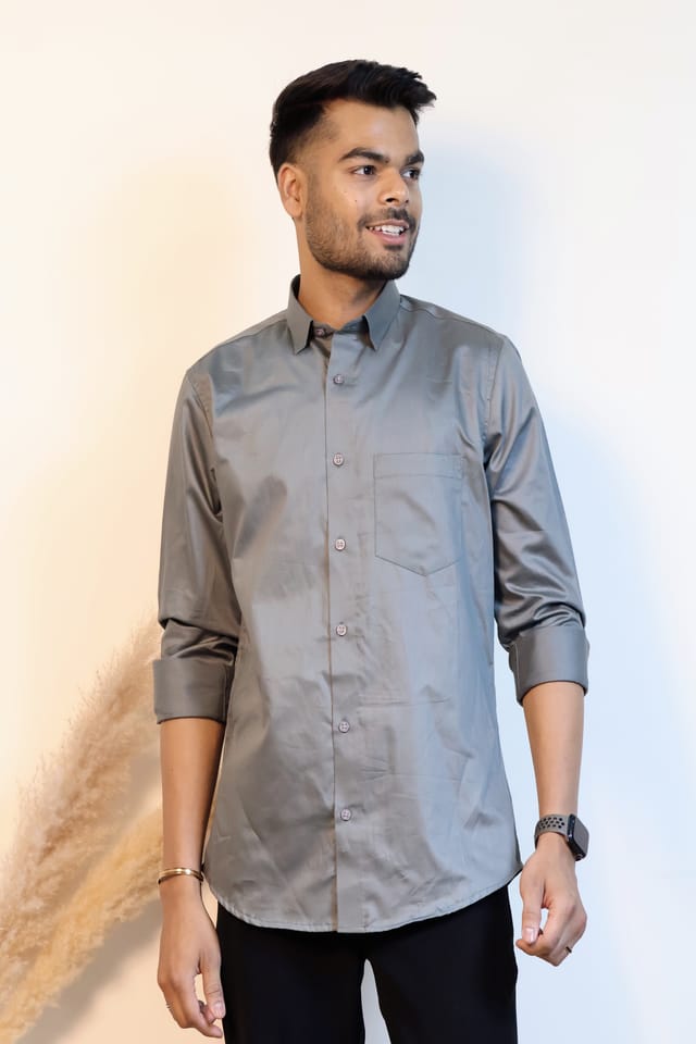 Onyx Grey Plain Shirt in Giza Cotton