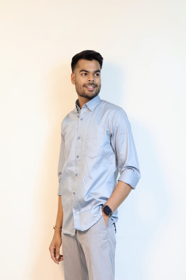 Blue Grey Plain Shirt in Giza Cotton