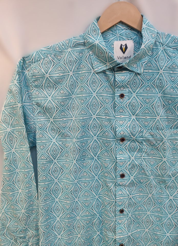 Cool Printed Full Sleeves Jaipuri Shirt in Cyan