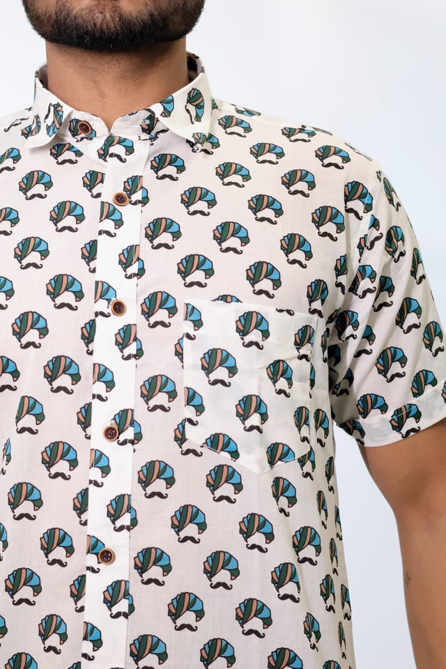 Moustache and Turban Printed Jaipuri Shirt