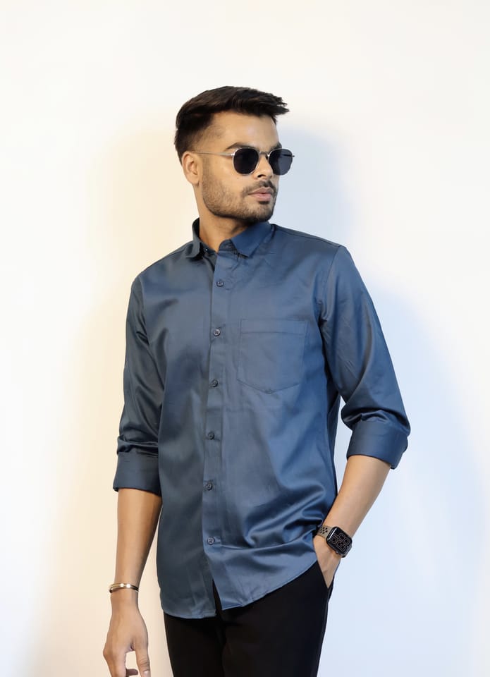 Crystal Teal Plain Shirt in Giza Cotton