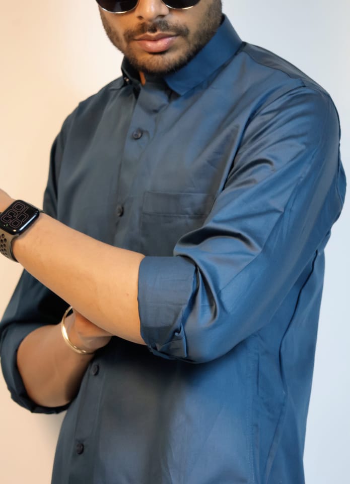 Crystal Teal Plain Shirt in Giza Cotton