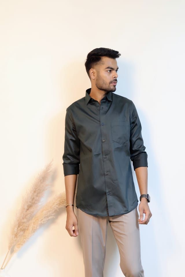 Hunter Green Plain Shirt in Giza Cotton
