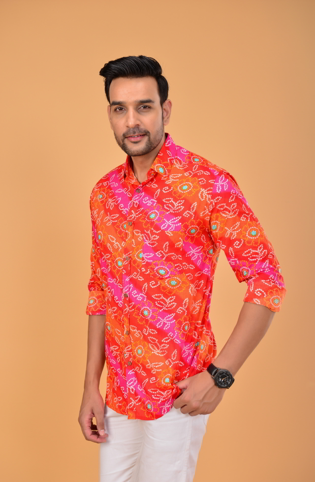 Red Bandhej Printed Jaipuri Shirt