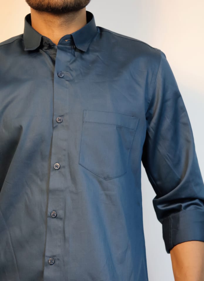 Crystal Teal Plain Shirt in Giza Cotton
