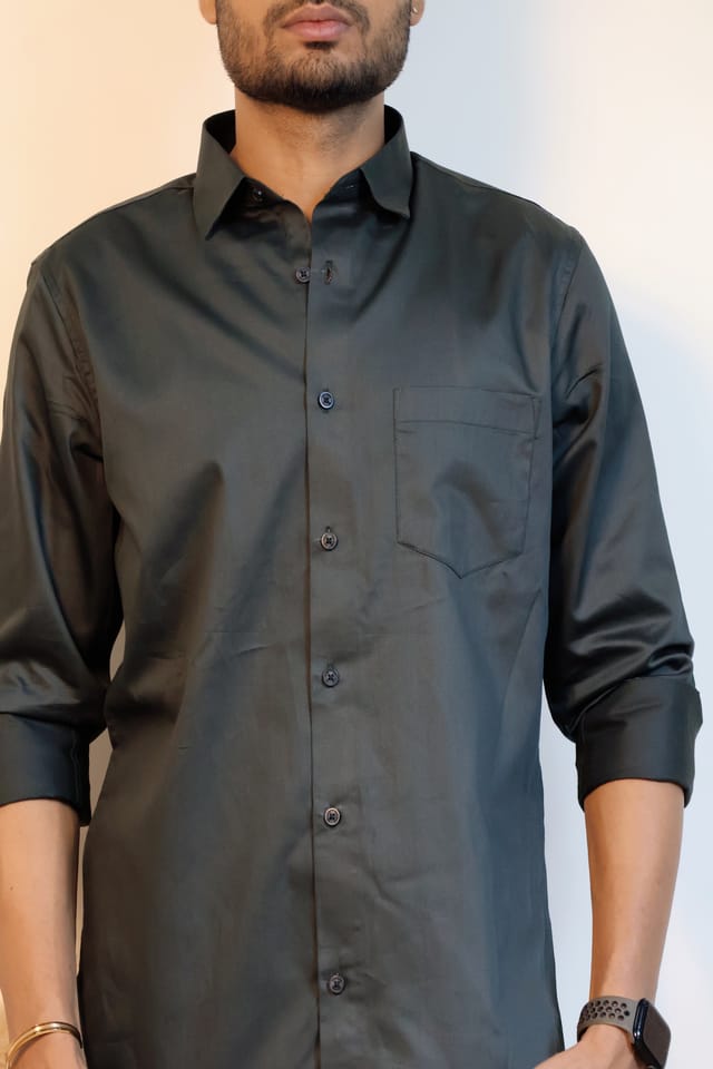 Hunter Green Plain Shirt in Giza Cotton