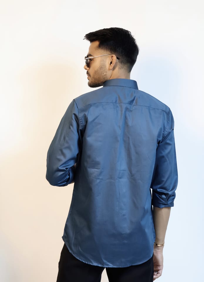 Crystal Teal Plain Shirt in Giza Cotton