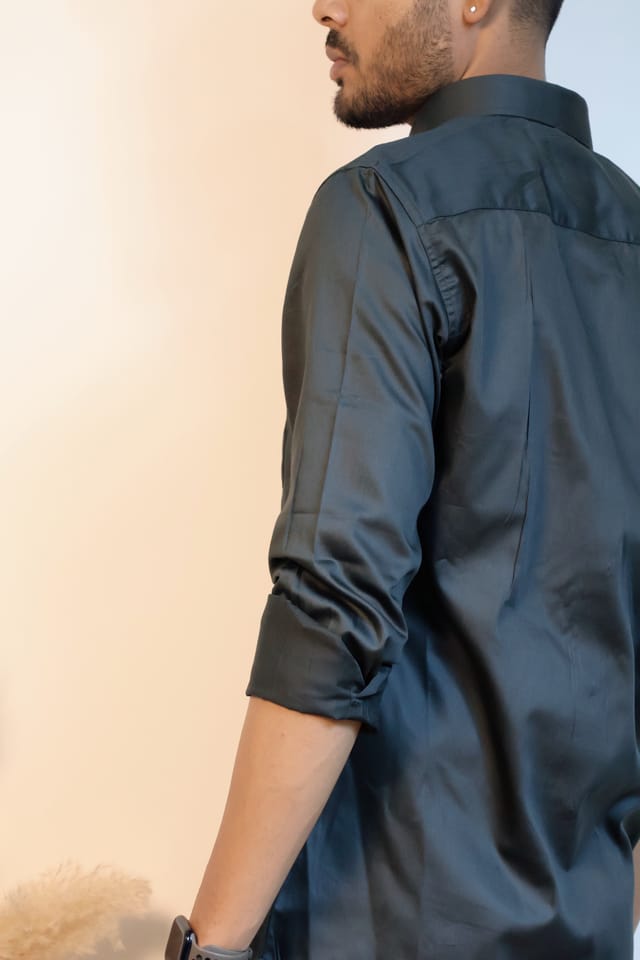 Hunter Green Plain Shirt in Giza Cotton