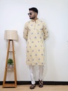 Light Yellow Leaf Printed Jaipuri Kurta