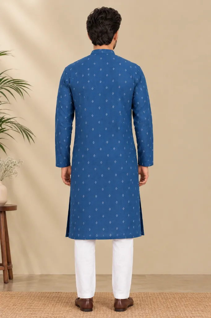 Blue Patterned Kurta Back View.webp