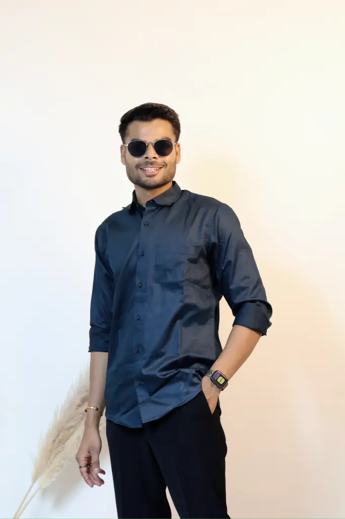 [36VFS0001] Oxford Blue Plain Shirt in Giza Cotton (S)