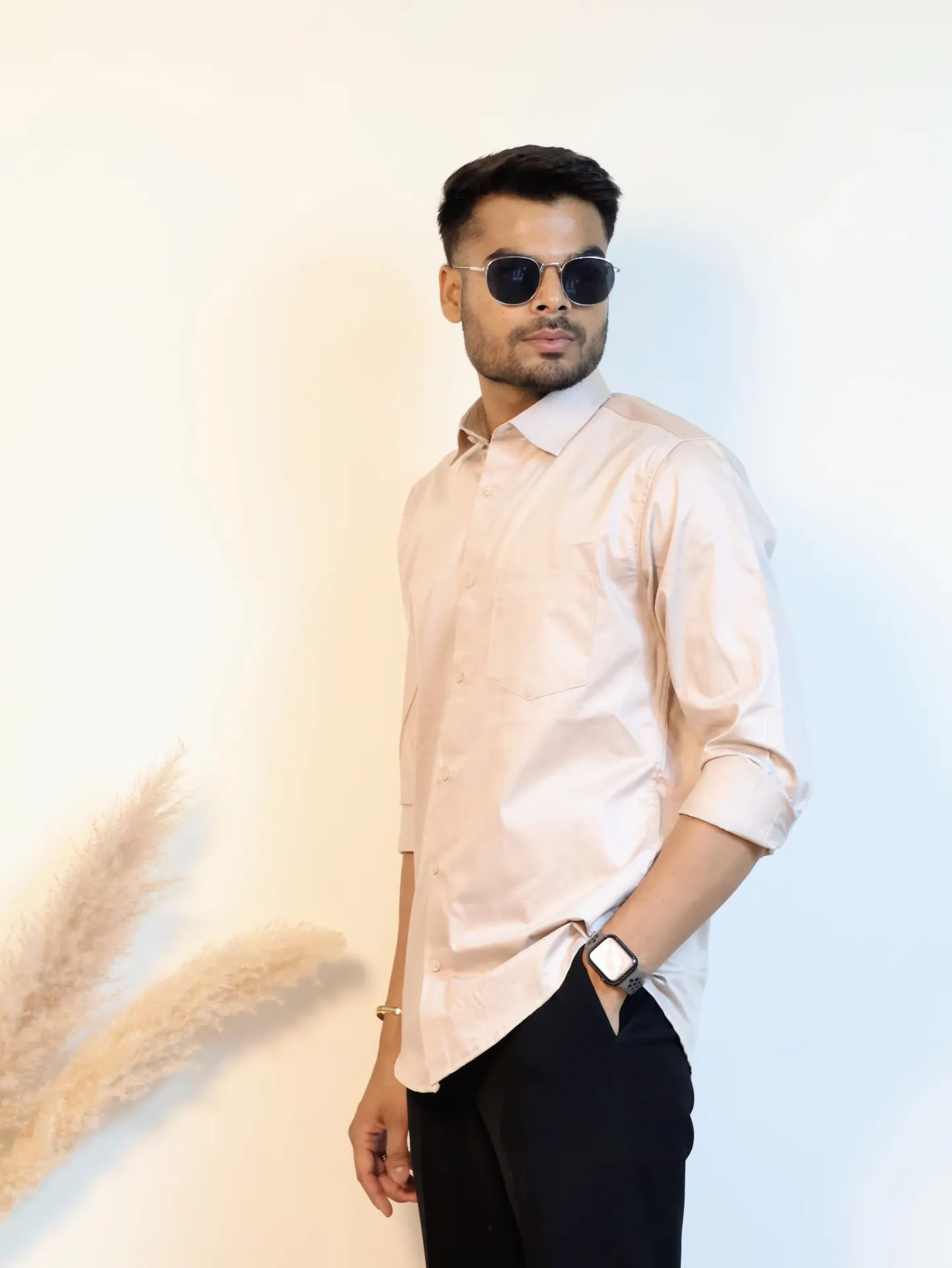 Dunmore Cream Plain Shirt in Giza Cotton