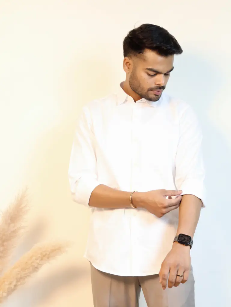 [36VFS0003] White Plain Shirt in Giza Cotton (S)