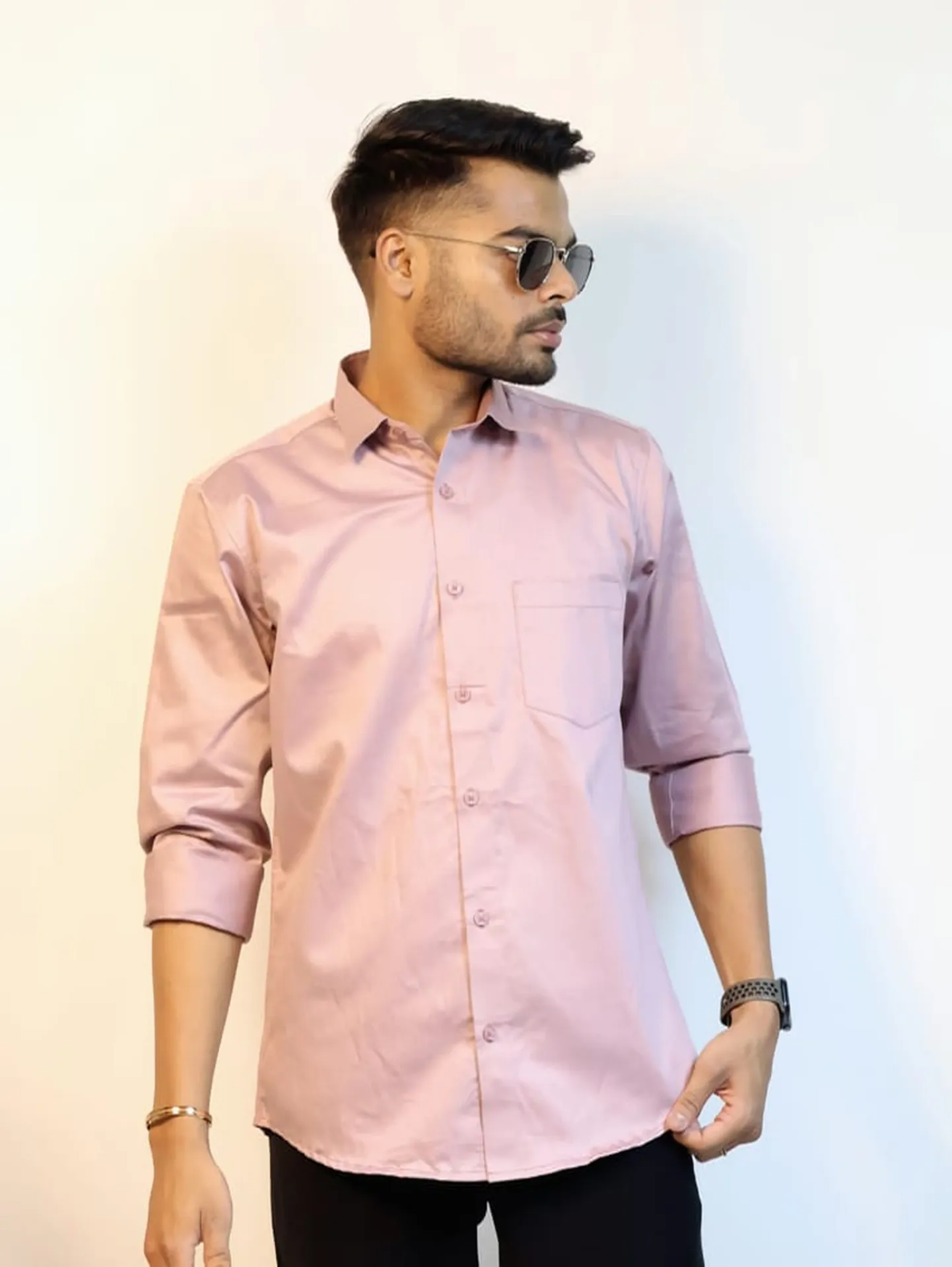 Puce Plain Shirt in Giza Cotton