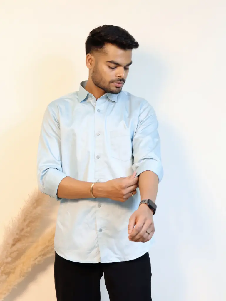 [36VFS0011] Blue Grass Plain Shirt in Giza Cotton (S)