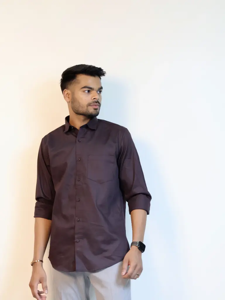 [36VFS0012] Solid Dark Brown Stripe Shirt (S)