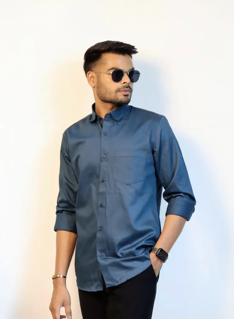 [36VFS0018] Crystal Teal Plain Shirt in Giza Cotton (S)