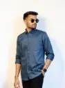 Crystal Teal Plain Shirt in Giza Cotton