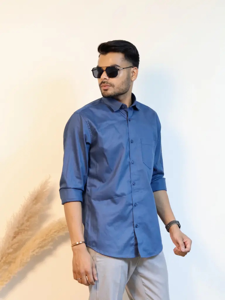 [36VFS0019] Solid Steel Blue Stripe Shirt (S)