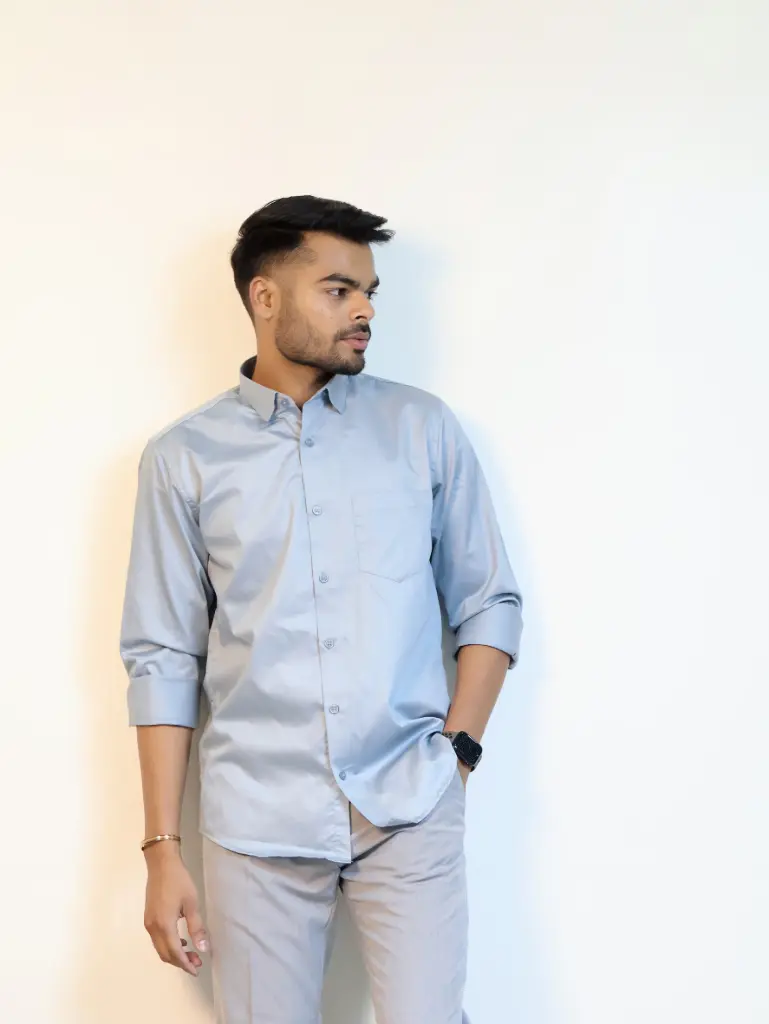 [36VFS0021] Lava Grey Plain Shirt in Giza Cotton (S)