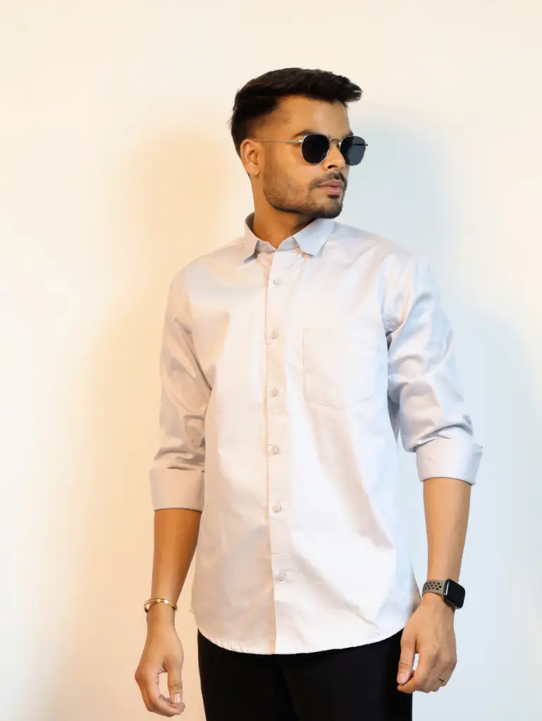[36VFS0022] Misty Grey Plain Shirt in Giza Cotton (S)
