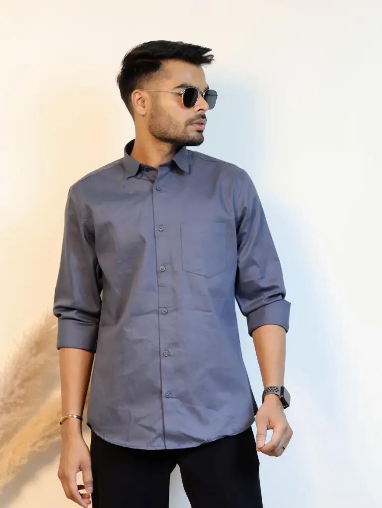 [36VFS0024] Solid Arsenic grey Stripe Shirt (S)