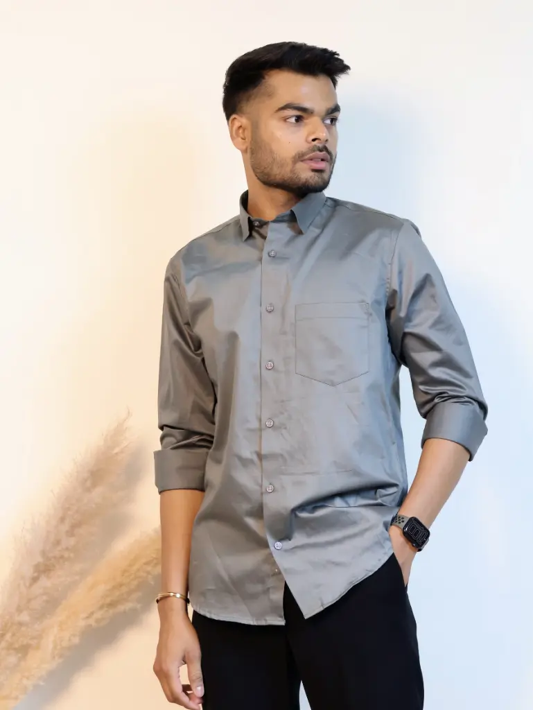 [36VFS0020] Onyx Grey Plain Shirt in Giza Cotton (S)