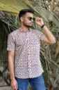 Camel Printed Jaipuri Shirt in Cream (40HSV0043)