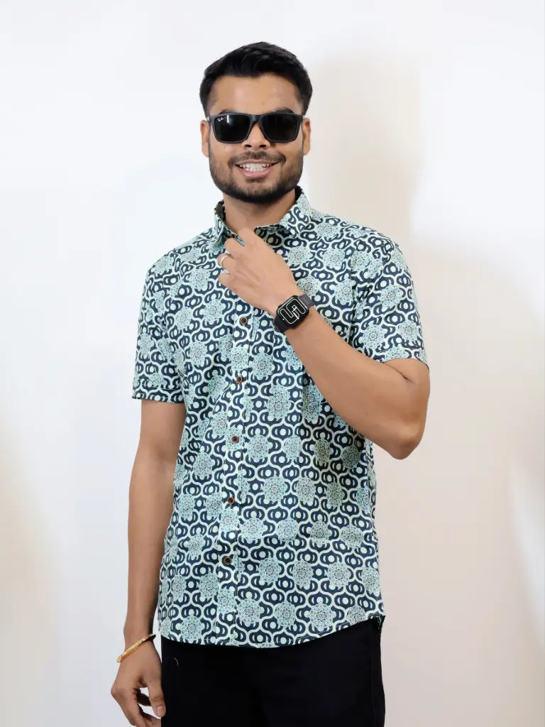 [38HSV0065] Maroon Printed Jaipuri Shirt  (S)