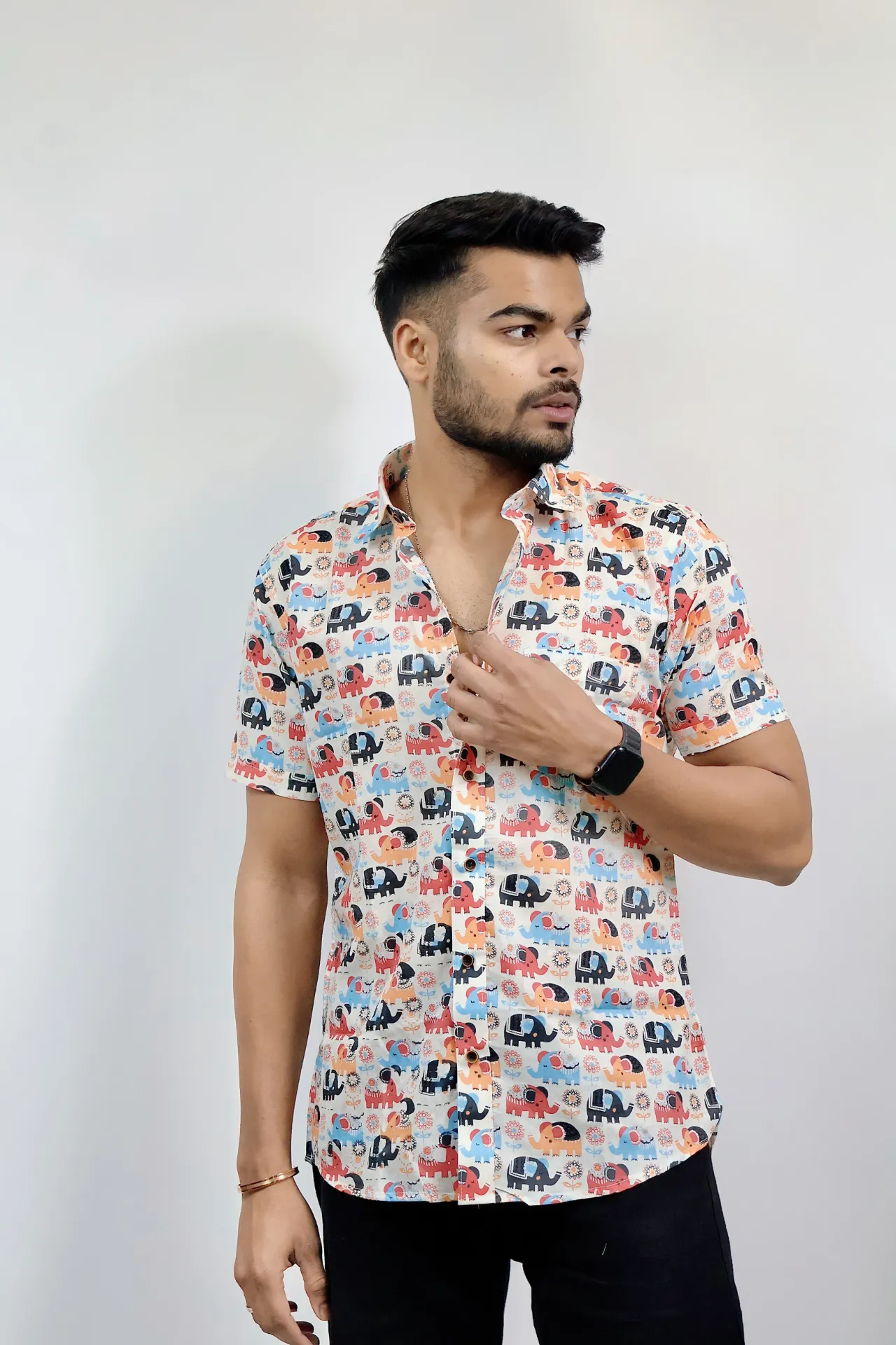 [38HSV0058] Multicolor Elephant Printed Jaipuri Shirt  (S)