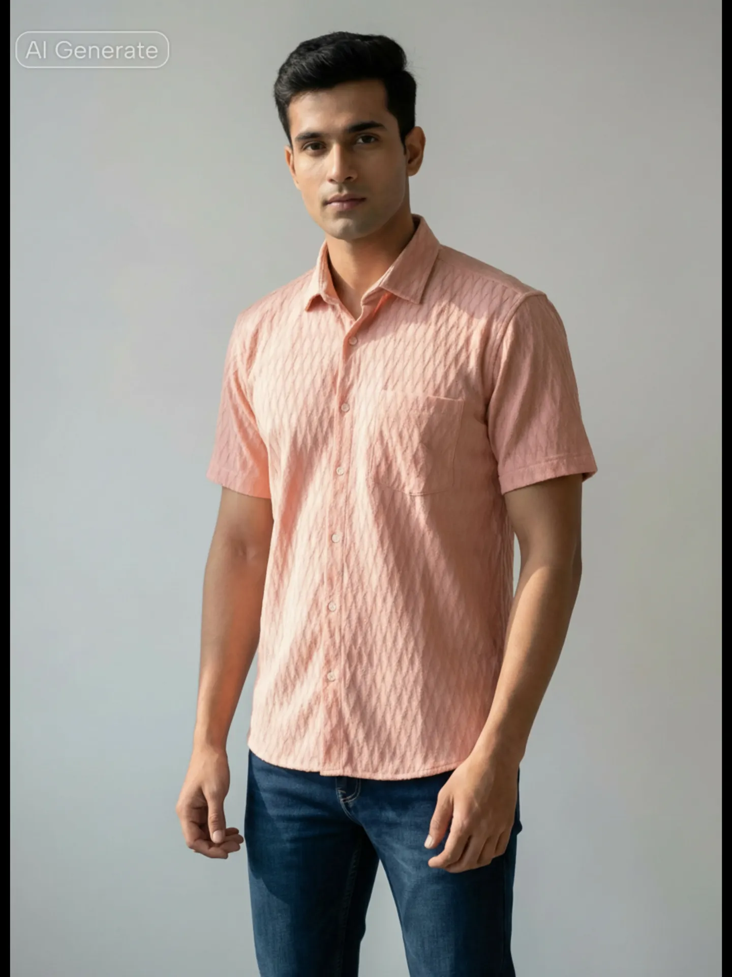 [38HSP0008] Peach Popcorn Shirt (M)