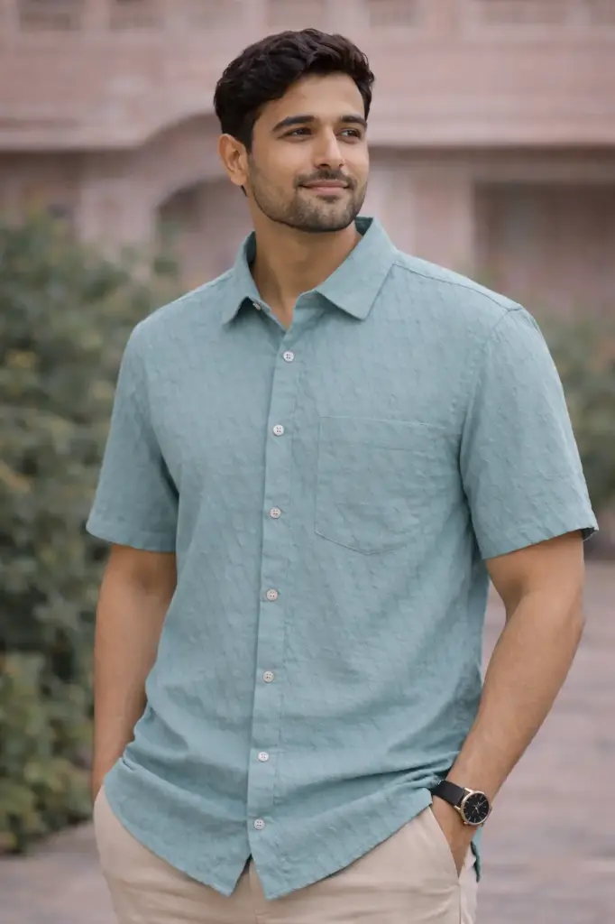 [38HSP0009] Sea Green Popcorn Shirt  (M)