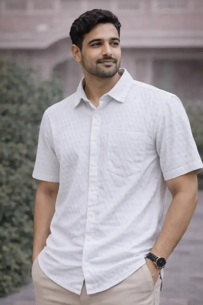 [38HSP0014] White Popcorn Shirt  (M)