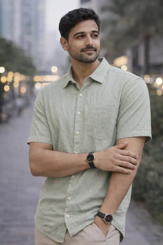 [38HSP0015] Basil Green Popcorn Shirt (M)