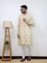Light Yellow Leaf Printed Jaipuri Kurta