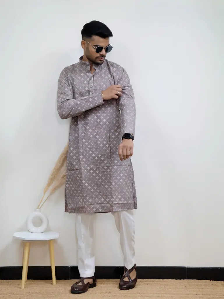[38LKV0025] Jaipuri Printed Kurta in Grey  (S)