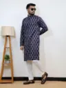 Navy Blue Printed Jaipuri Kurta