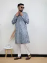 Knoxville Grey Lining Print Jaipuri Kurta
