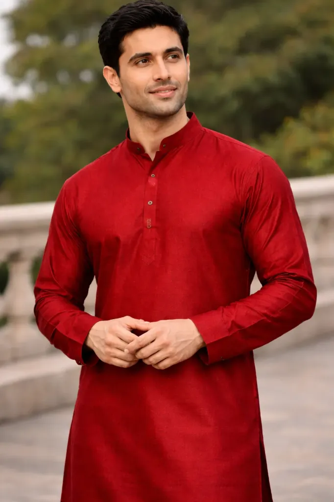 [36VPK0001] Plain Blood Red Cotton Kurta (36VPK0001) (S)