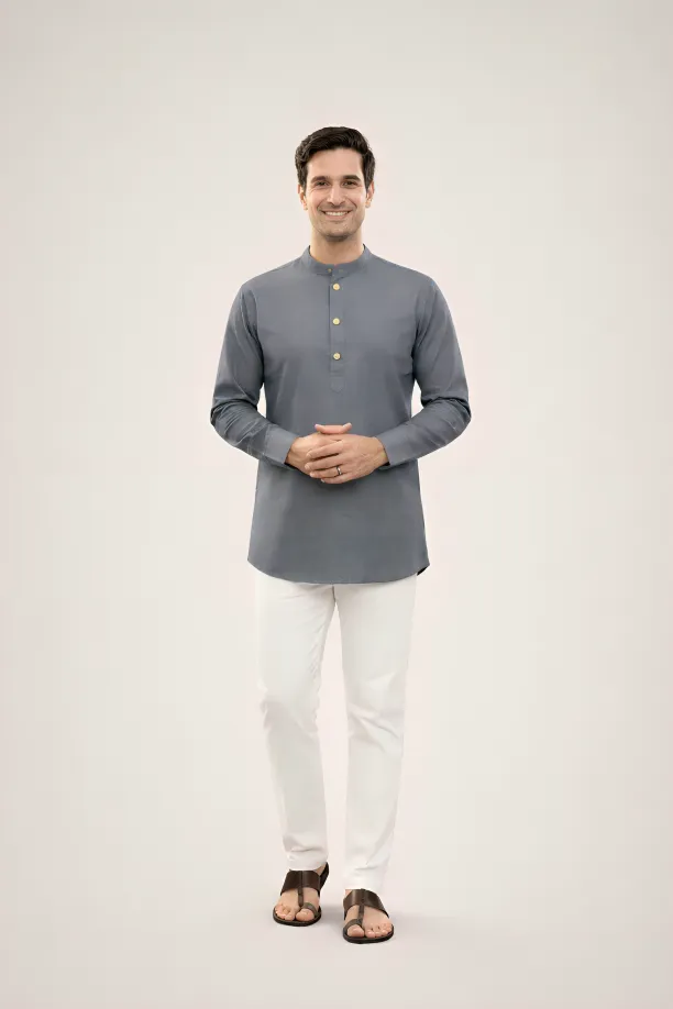 [38VSK0048] Graphite Crest Short Kurta (M)