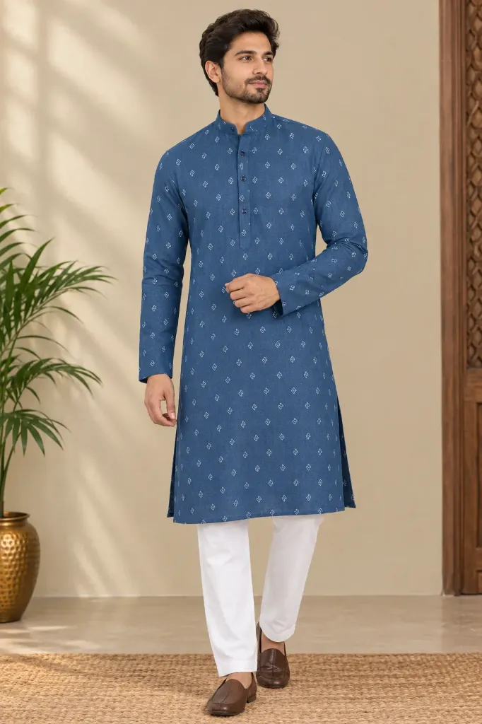 [36VPK0228J26] Linen Printed kurta in Teal colour (VPK0228) (S)
