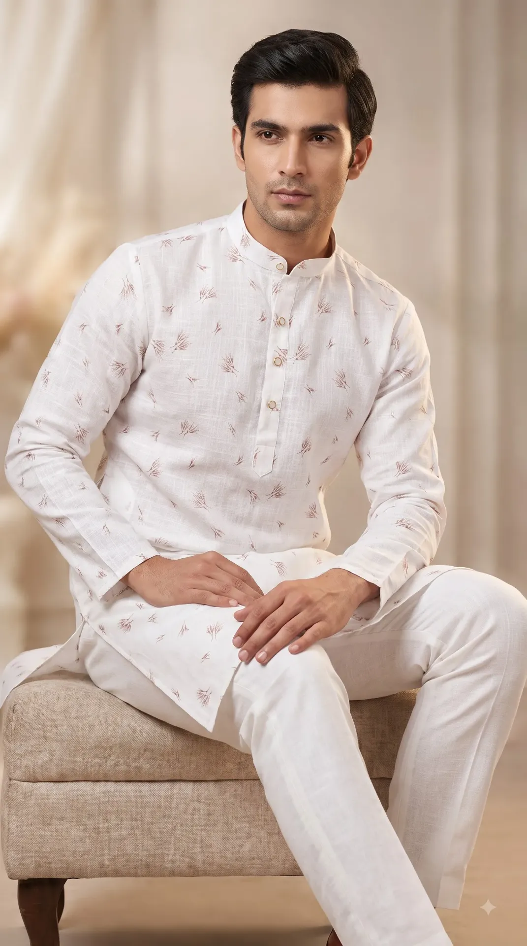 Linen Printed kurta in White colour (VPK0231)