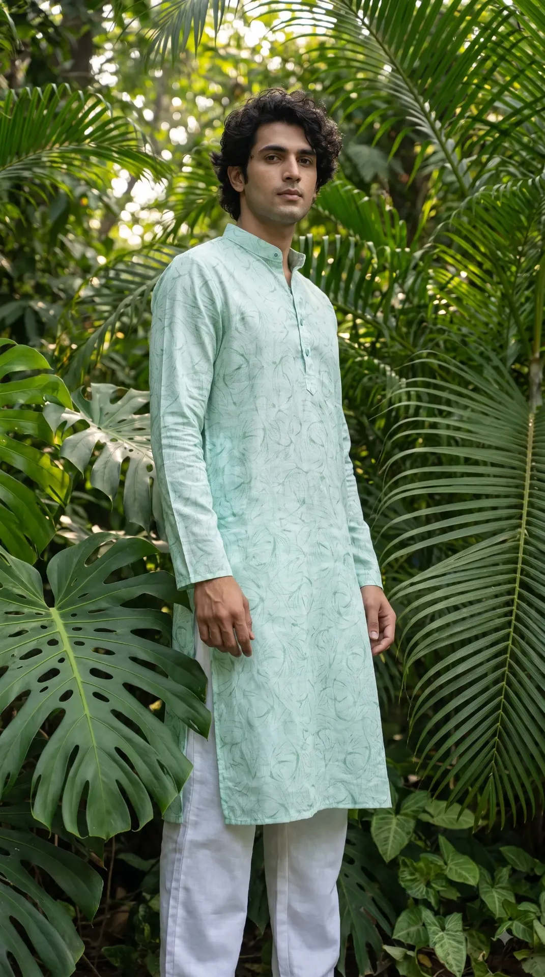 [36VPK0230J26] Linen Printed kurta in light Green colour (VPK0230) (S)
